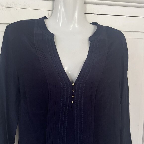 MASSIMO DUTTI M Blouse Top Navy Blue 3/4 Sleeves - Picture 2 of 6